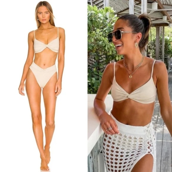 L*SPACE Ringo Shimmer Bikini Top In Bone Size XL - Picture 1 of 10